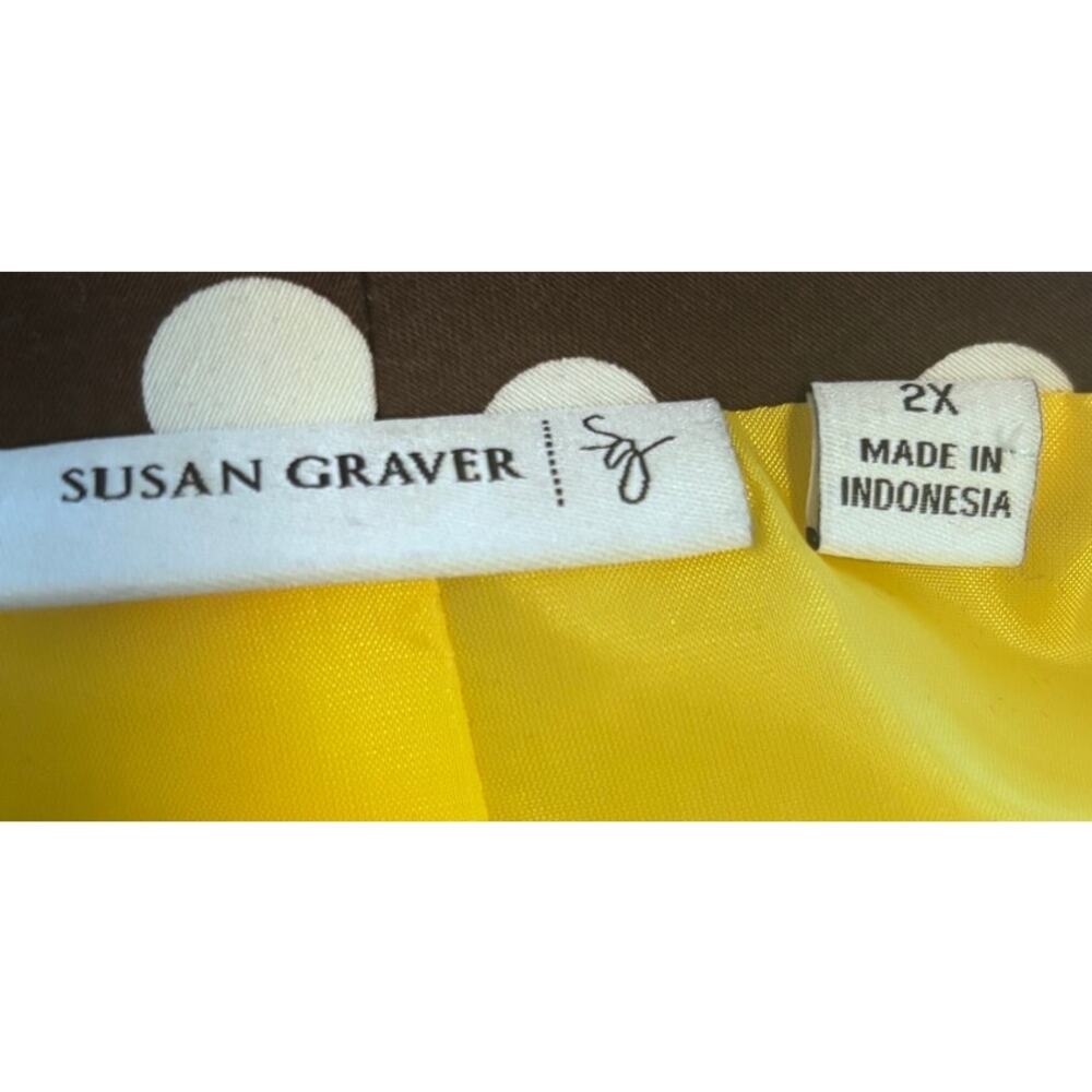 Susan Graver Brown White Polka Dot Open Front Jacket Blazer Yellow Lined 2X - Picture 8 of 8
